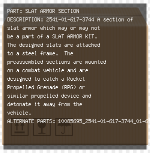 SLAT ARMOR SECTION | 10085695_2541-01-617-3744_01-617-3744_2541016173744_016173744