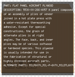 FLAT PANEL AIRCRAFT PLYWOOD | MILP6070_MIL-P-6070_MILDTL6070_MIL-DTL-6070_5530-00-266-4057_00-266-4057_5530002664057_002664057